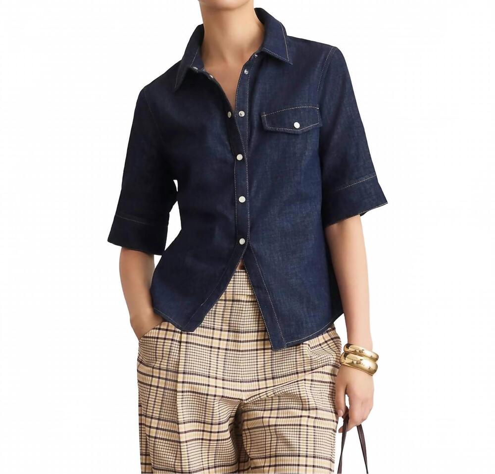 NEW TANYA TAYLOR winston denim top in midnight rinse